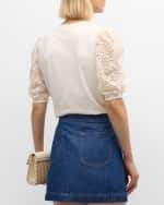 Image 5 of 6: FRAME Frankie Lace-Sleeve Tee