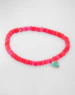 Image 3 of 5: Sydney Evan 14K Yellow Gold Small Carved Diamond Marquise Bezel Turquoise Heart Charm on Hot Pink Opal Beaded Bracelet