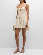 Image 2 of 6: LoveShackFancy Frista Mix Print Floral Cotton Tiered Mini Dress