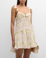 Image 5 of 6: LoveShackFancy Frista Mix Print Floral Cotton Tiered Mini Dress