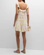 Image 3 of 6: LoveShackFancy Frista Mix Print Floral Cotton Tiered Mini Dress