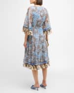 Image 3 of 6: Kobi Halperin Logan Mosaic-Print Ruffle-Cuff Midi Dress