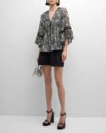 Image 2 of 6: Kobi Halperin Ele Floral-Print Metallic Fleck Blouse
