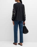 Image 4 of 6: Kobi Halperin Bridgette Embroidered Blouson-Sleeve Blouse