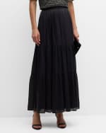 Image 2 of 6: Kobi Halperin Marella Tiered Metallic Shimmer Maxi Skirt