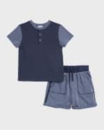 Image 2 of 2: Splendid Boy's Cloud Wash Shorts Set, Size 2-4