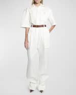 Image 2 of 6: Saint Laurent Short-Sleeve Belted Straight-Leg Jumpsuit