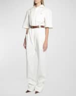 Image 5 of 6: Saint Laurent Short-Sleeve Belted Straight-Leg Jumpsuit