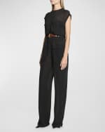 Image 5 of 6: Saint Laurent Combinaison Sleeveless Belted Silk Chiffon Utility Jumpsuit