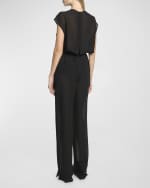 Image 3 of 6: Saint Laurent Combinaison Sleeveless Belted Silk Chiffon Utility Jumpsuit