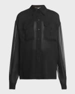 Image 1 of 6: Saint Laurent Silk Chiffon Collared Shirt