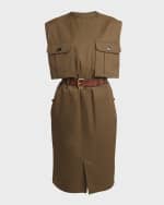 Image 1 of 6: Saint Laurent Belted Button-Front Shirtdress