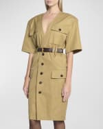 Image 2 of 6: Saint Laurent V-Neck Short-Sleeve Belted Utility Dress