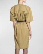 Image 4 of 6: Saint Laurent V-Neck Short-Sleeve Belted Utility Dress