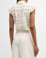 Image 4 of 6: Alice + Olivia Martel Flutter-Sleeve Crepe de Chine Blouse