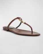 Image 4 of 5: Saint Laurent Cassandra Leather YSL Thong Sandals
