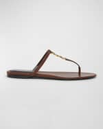 Image 1 of 5: Saint Laurent Cassandra Leather YSL Thong Sandals