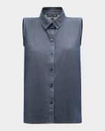 Image 1 of 6: Eileen Fisher Sleeveless Organic Cotton Twill Shirt