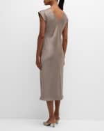 Image 3 of 6: Marella Aquile Cap-Sleeve Satin Midi Dress