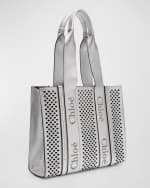 Image 4 of 6: Chloe x High Summer Woody Medium Tote Bag in Perforated Metallic Leather