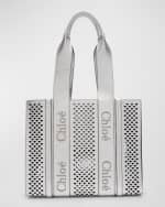Image 1 of 6: Chloe x High Summer Woody Medium Tote Bag in Perforated Metallic Leather