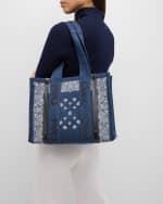 Image 2 of 6: Chloe x High Summer Woody Medium Tote Bag in Bandana Embroidered Denim