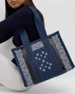 Image 3 of 6: Chloe x High Summer Woody Medium Tote Bag in Bandana Embroidered Denim