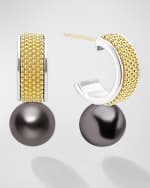 Image 3 of 4: LAGOS Sterling Silver 18K Luna Black Pearl Lux Hoop Earrings