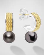 Image 1 of 4: LAGOS Sterling Silver 18K Luna Black Pearl Lux Hoop Earrings