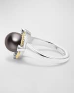 Image 3 of 4: LAGOS Sterling Silver and 18K Luna Black Pearl Lux with Diamonds Ring, Size 7