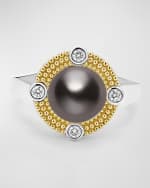 Image 4 of 4: LAGOS Sterling Silver and 18K Luna Black Pearl Lux with Diamonds Ring, Size 7