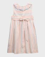 Image 2 of 3: Luli & Me Girl's Multicolor Striped Scallop Trim Dress, Size 2-4T