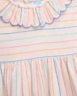 Image 3 of 3: Luli & Me Girl's Multicolor Striped Scallop Trim Dress, Size 2-4T