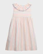 Image 1 of 3: Luli & Me Girl's Multicolor Striped Scallop Trim Dress, Size 2-4T