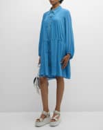 Image 5 of 6: Chloe x High Summer Silk Button-Front Mini Dress with Tie Waist