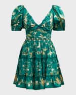 Image 1 of 6: Agua by Agua Bendita Manzanilla Esmeralda Embroidered Poplin Fit & Flare Mini Dress