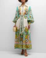 Image 2 of 6: ALEMAIS Pinball Balloon-Sleeve Paisley Maxi Shirtdress