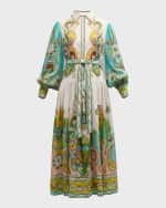 Image 1 of 6: ALEMAIS Pinball Balloon-Sleeve Paisley Maxi Shirtdress