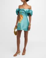 Image 2 of 6: ALEMAIS Regent Jade Off-Shoulder Frill Floral Mini Dress