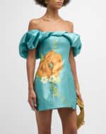 Image 5 of 6: ALEMAIS Regent Jade Off-Shoulder Frill Floral Mini Dress