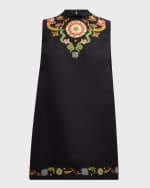 Image 1 of 6: ALEMAIS Bingo Embroidered Silk Sleeveless Mini Dress