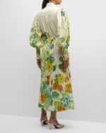 Image 4 of 6: ALEMAIS Constance Floral Linen Stand-Collar Midi Shirtdress