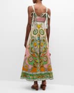 Image 3 of 6: ALEMAIS Pinball Paisley Linen Tie-Strap Midi Dress