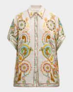 Image 1 of 6: ALEMAIS Pinball Mullticolor Linen Button-Front Shirt