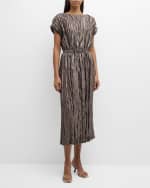 Image 5 of 6: Lafayette 148 New York Crinkled Metallic Foil Midi Dress