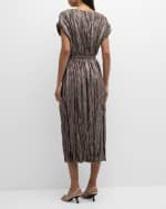 Image 4 of 6: Lafayette 148 New York Crinkled Metallic Foil Midi Dress