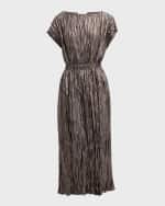Image 1 of 6: Lafayette 148 New York Crinkled Metallic Foil Midi Dress