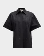 Image 1 of 7: Lafayette 148 New York Eyelet Organic Cotton Poplin Shirt