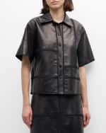 Image 3 of 6: Lafayette 148 New York Block Panel Nappa Leather Shirt