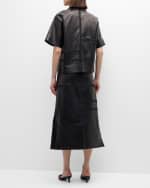 Image 4 of 6: Lafayette 148 New York Block Panel Nappa Leather Shirt